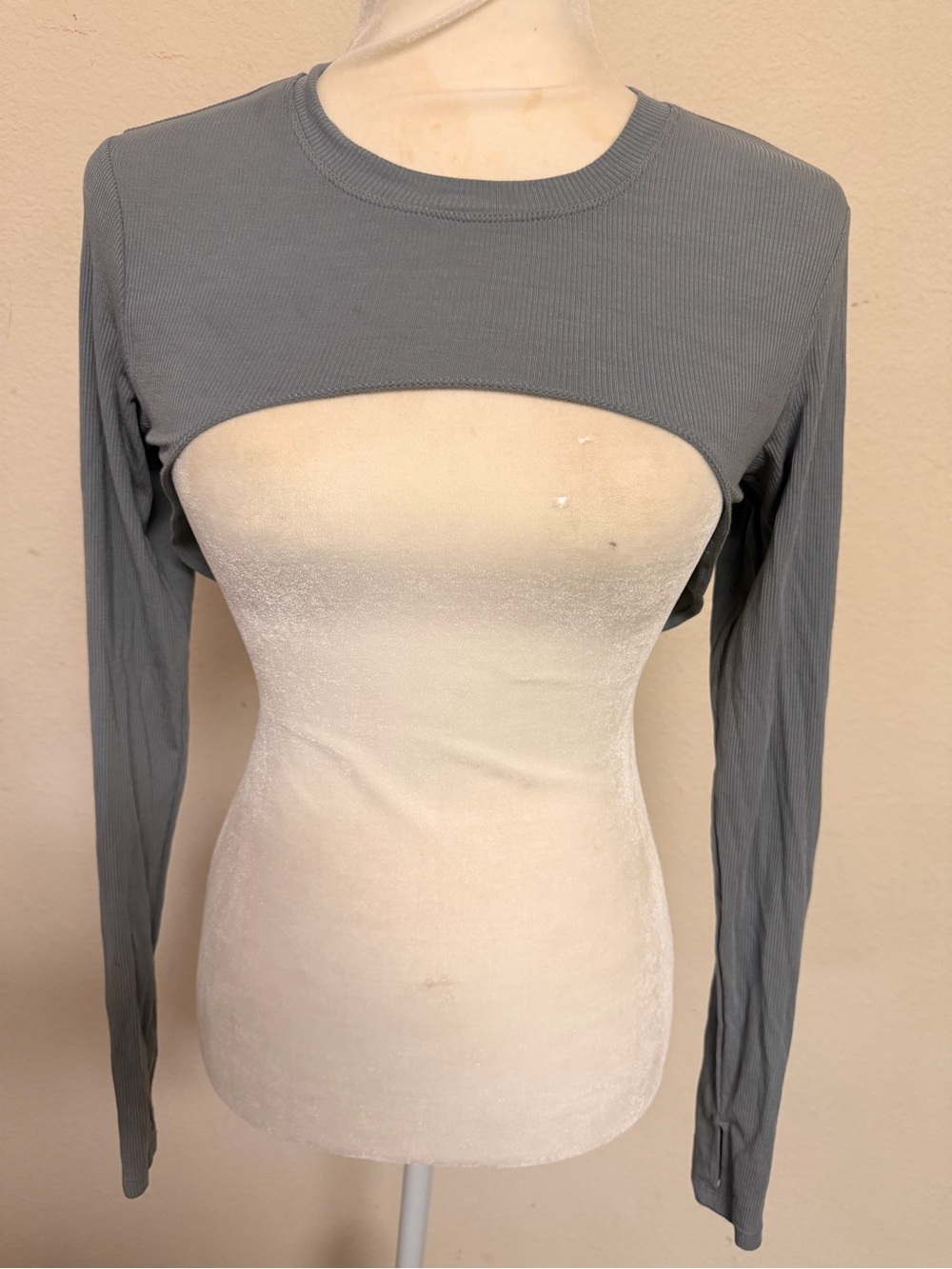 POPFLEX Gray Ribbed Long-Sleeve Crop Shrug